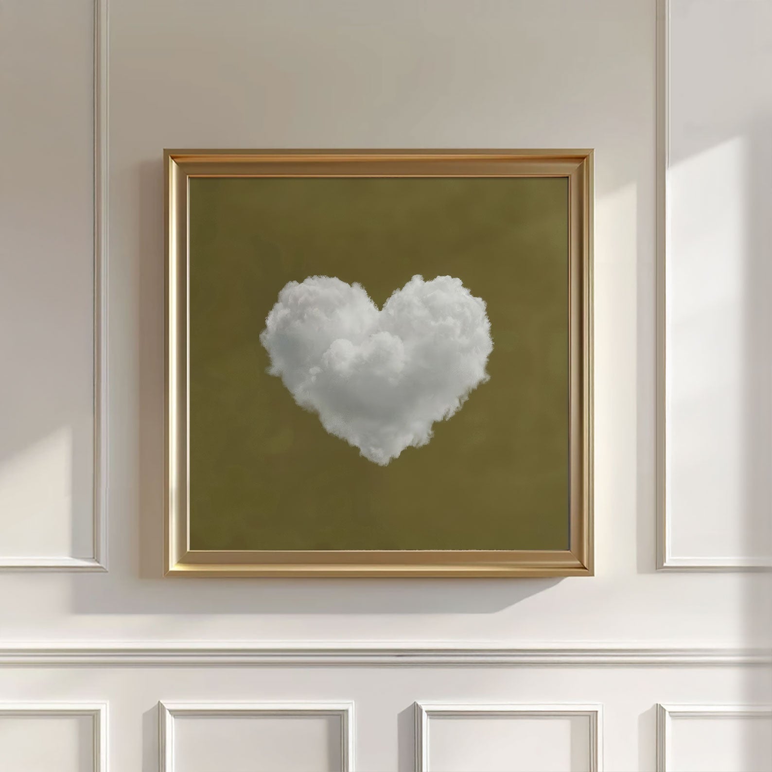 Heart Cloud · Olive Green, Square, Wall Art