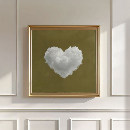 Heart Cloud · Olive Green, Square, Wall Art