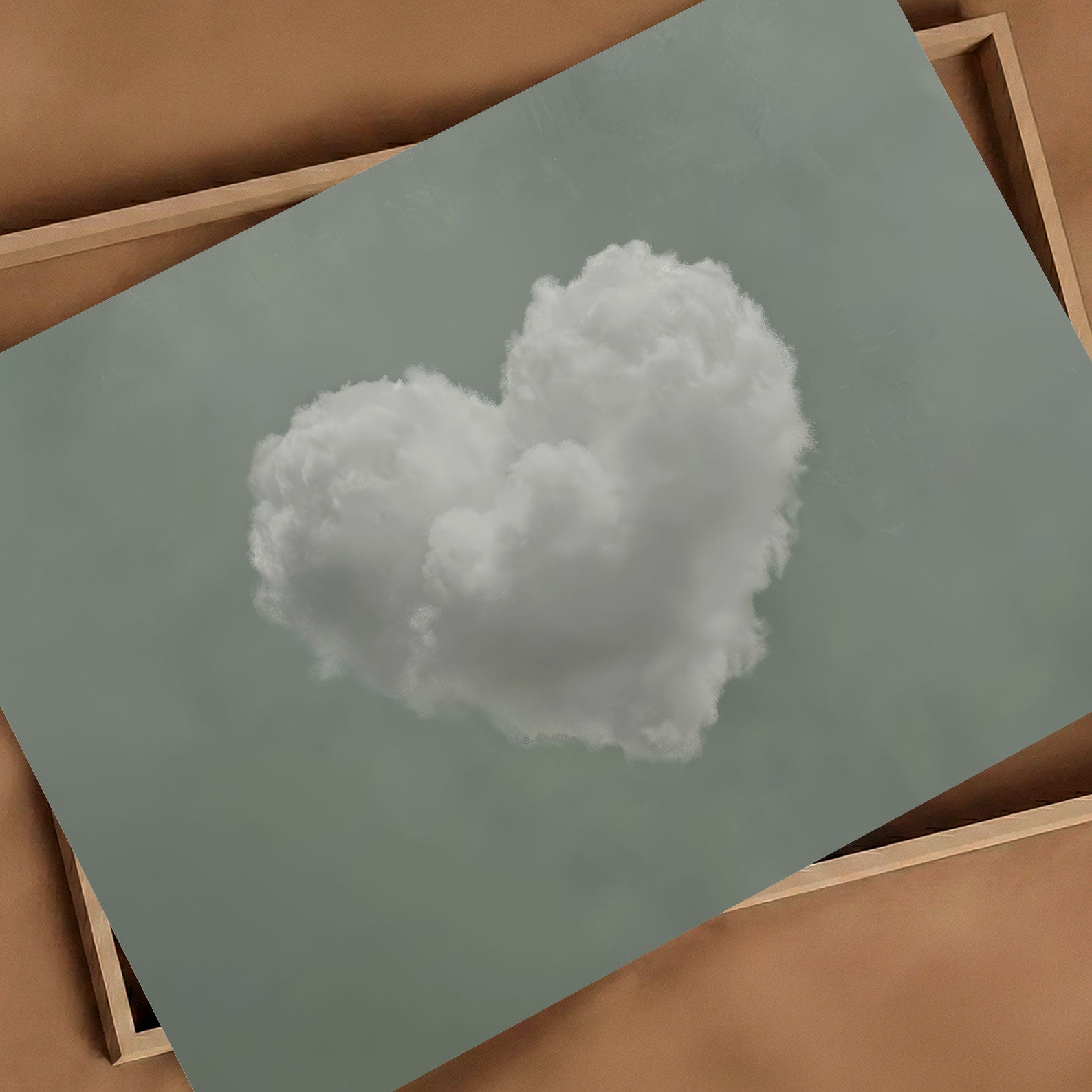 Heart Cloud · Sage Green, Horizontal, Art Print