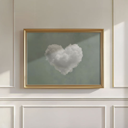 Heart Cloud · Sage Green, Horizontal, Wall Art