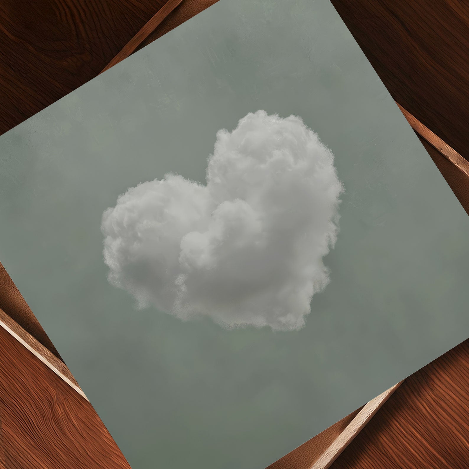 Heart Cloud · Sage Green, Square, Art Print