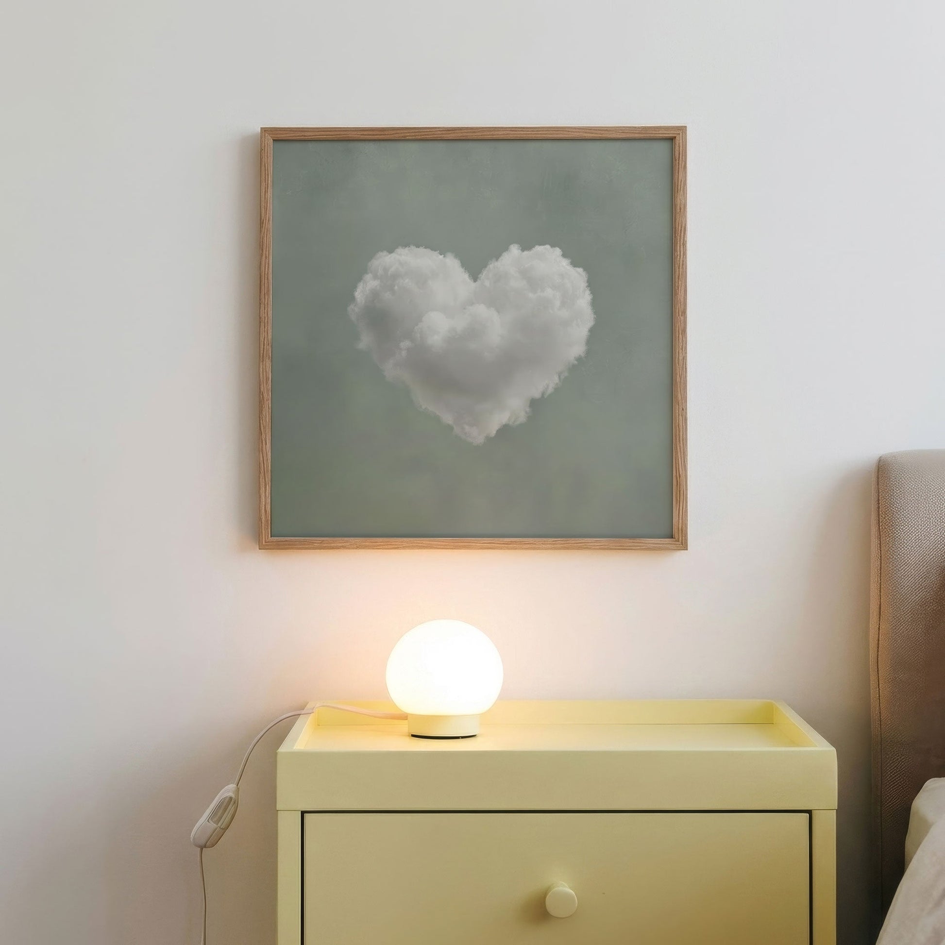 Heart Cloud · Sage Green, Square, Framed Art