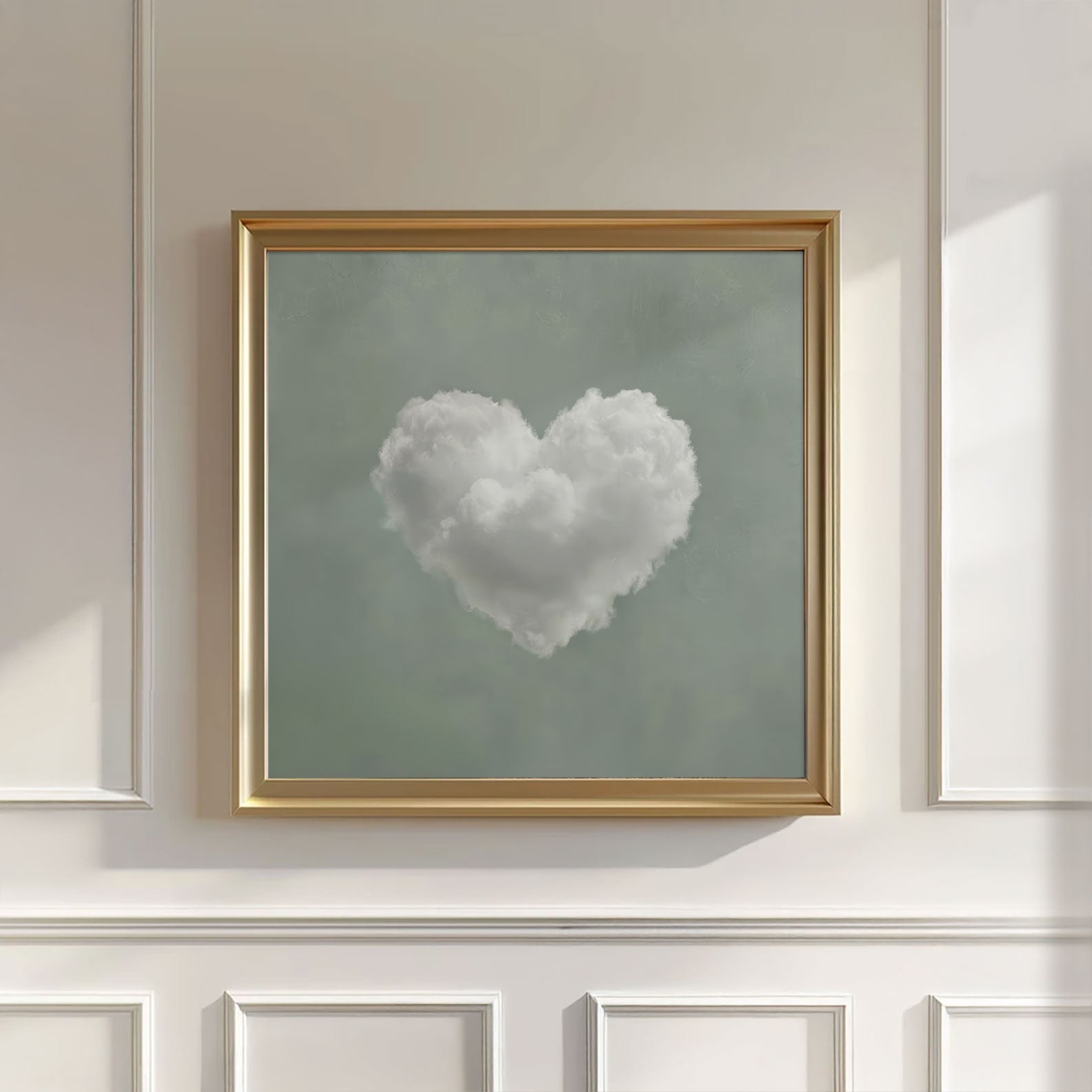 Heart Cloud · Sage Green, Square, Wall Art