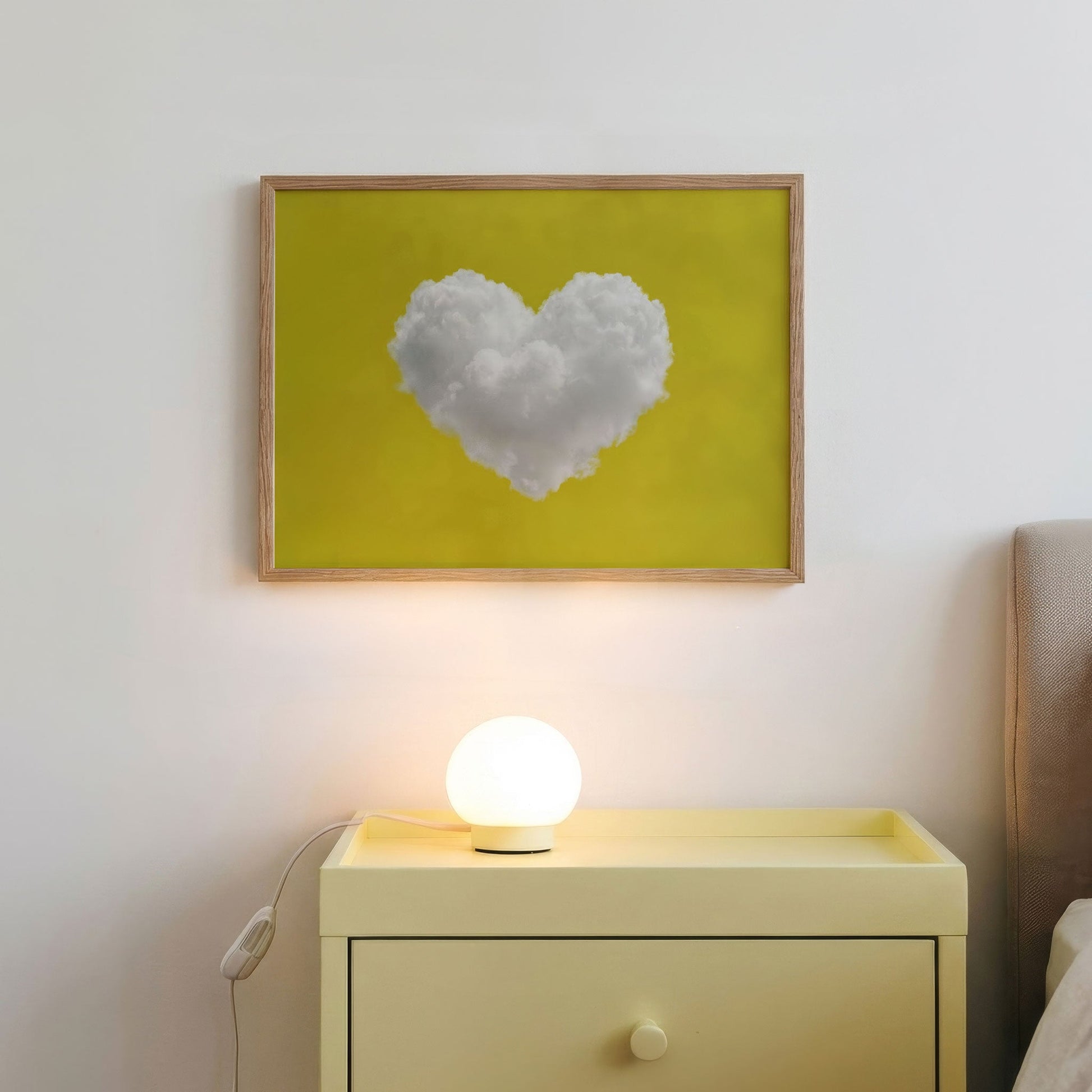 Heart Cloud · Yellow, Horizontal, Framed Art