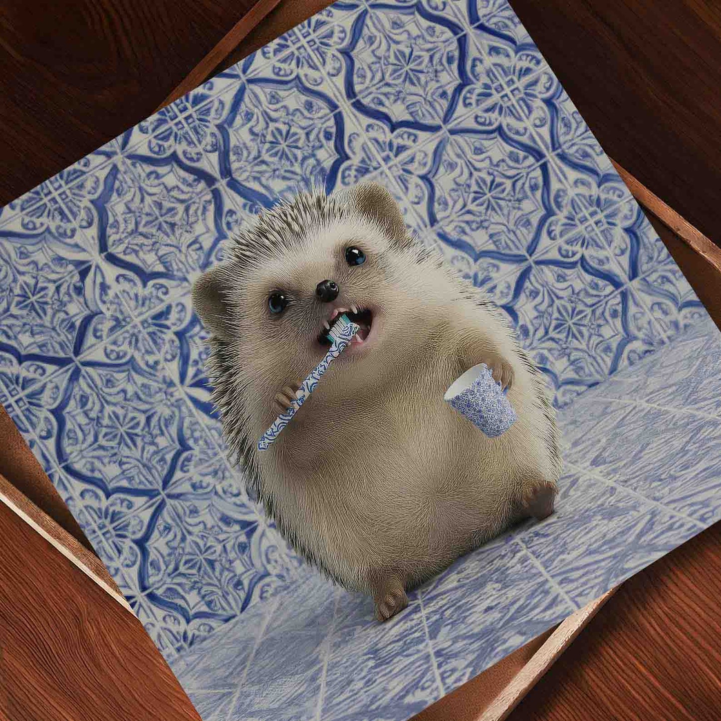 Hedgehog Morning Routine, Square, Art Print