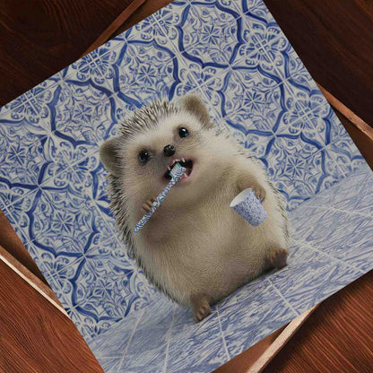 Hedgehog Morning Routine, Square, Art Print