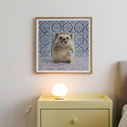 Hedgehog Morning Routine, Square, Framed Art