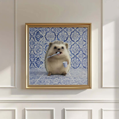Hedgehog Morning Routine, Square, Wall Art