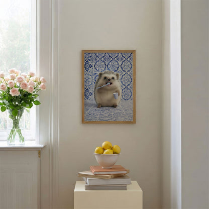 Hedgehog Morning Routine, Vertical, Framed Art