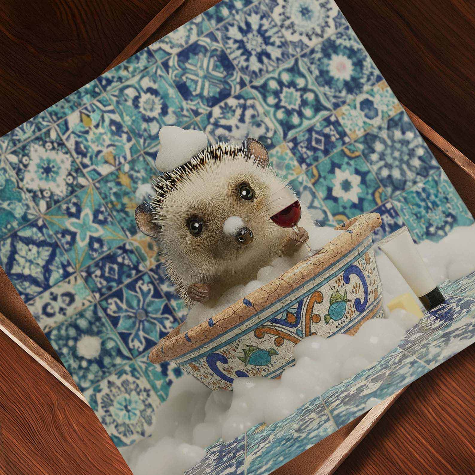 Hedgehog In Bathtub, Square, Art Print