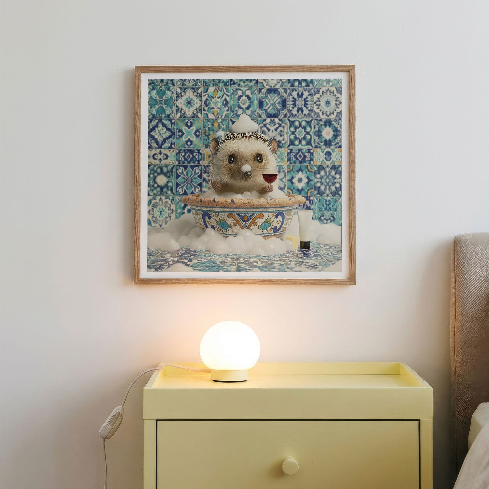 Hedgehog In Bathtub, Square, Framed Art