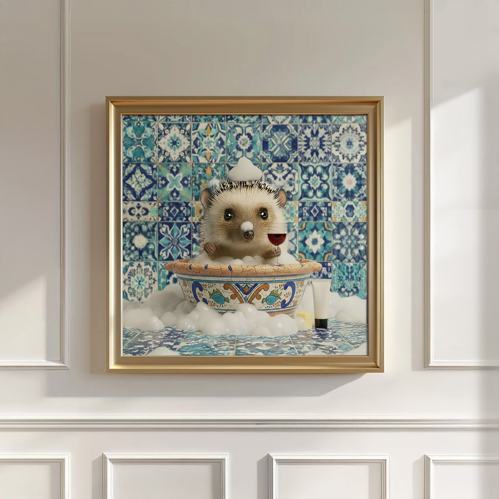 Hedgehog In Bathtub, Square, Wall Art