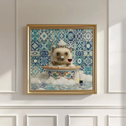 Hedgehog In Bathtub, Square, Wall Art
