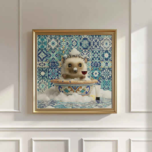 Hedgehog In Bathtub, Square, Wall Art