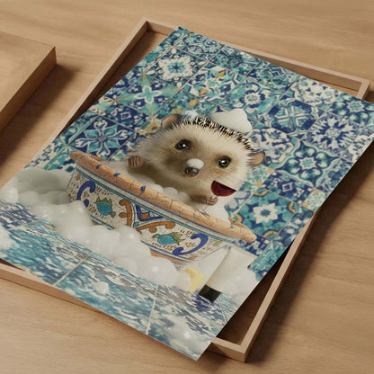 Hedgehog In Bathtub, Vertical, Art Print