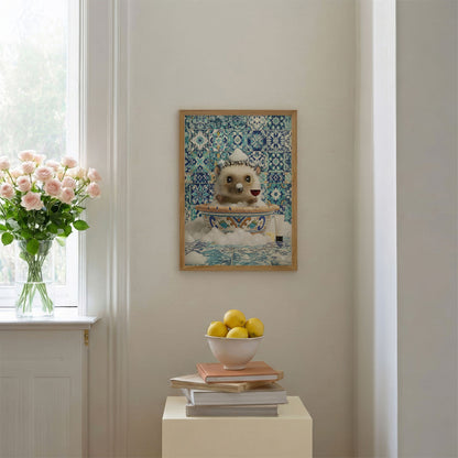 Hedgehog In Bathtub, Vertical, Framed Art