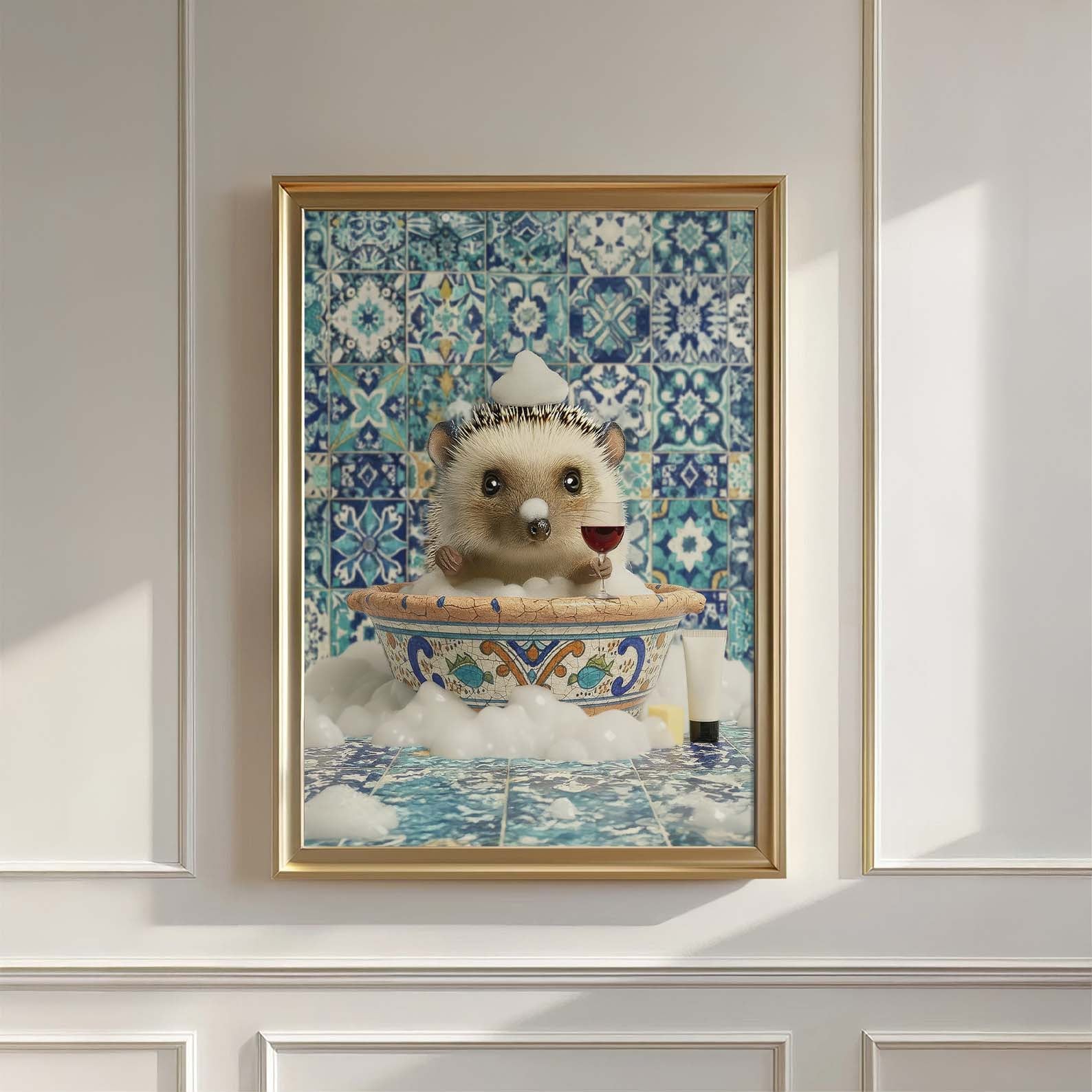 Hedgehog In Bathtub, Vertical, Wall Art