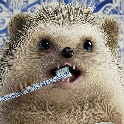 Extreme Close Up Detail Of Hedgehog Morning Routine