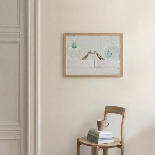 Kissing Giraffes In Bathtub, Horizontal, Framed Art