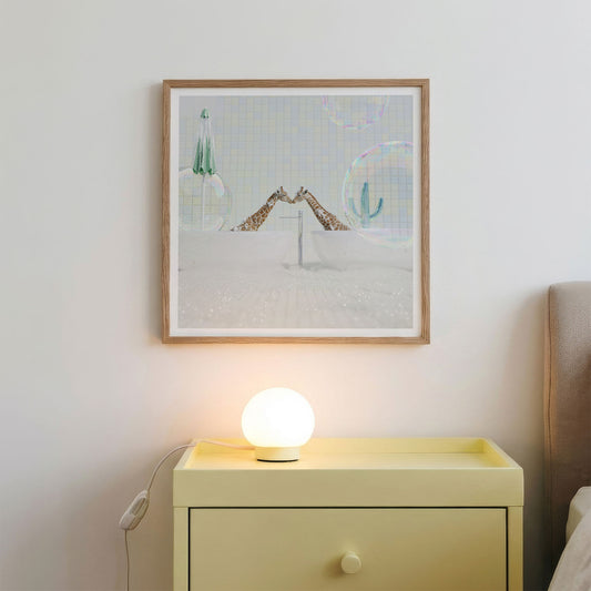 Kissing Giraffes In Bathtub, Square, Framed Art