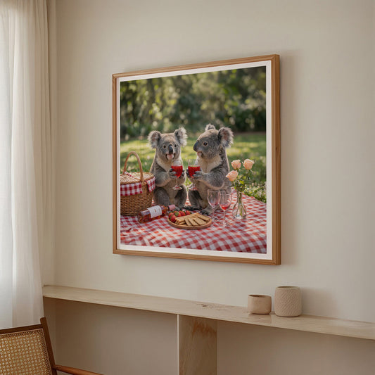 Koala Picnic Toast, Square, Framed Art