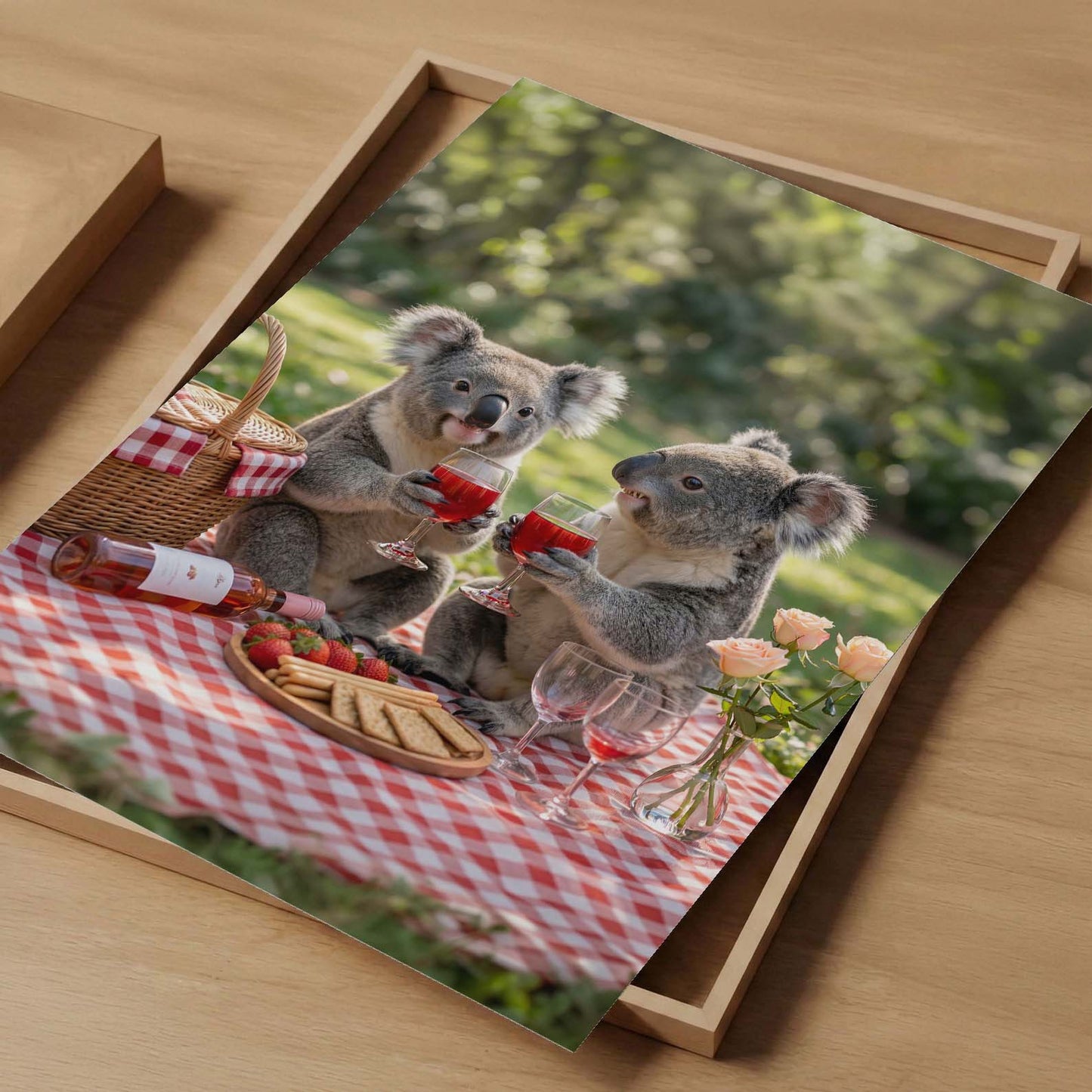 Koala Picnic Toast, Vertical, Art Print