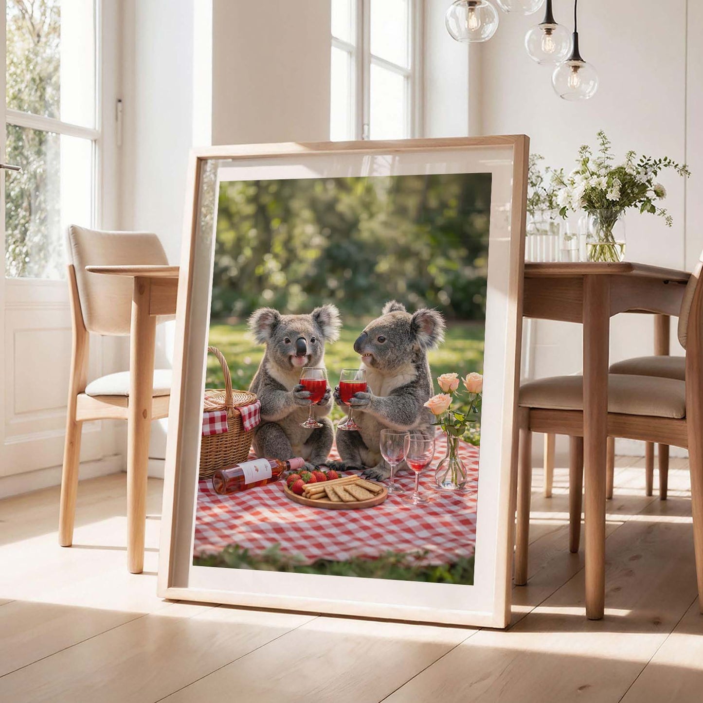 Koala Picnic Toast, Vertical, Framed Art