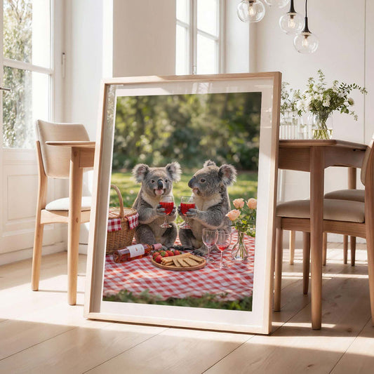 Koala Picnic Toast, Vertical, Framed Art
