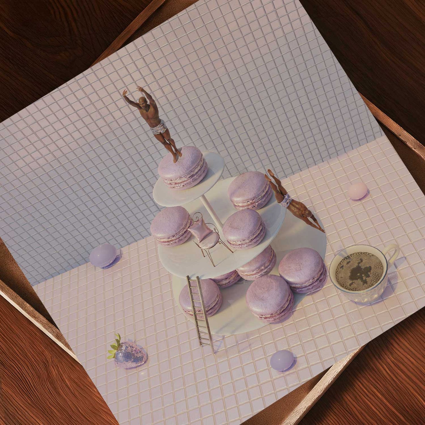 Macaron Tower Dive, Square, Art Print