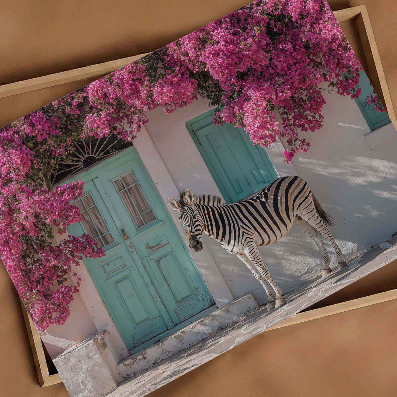 Mediterranean Zebra In Bloom, Horizontal, Art Print