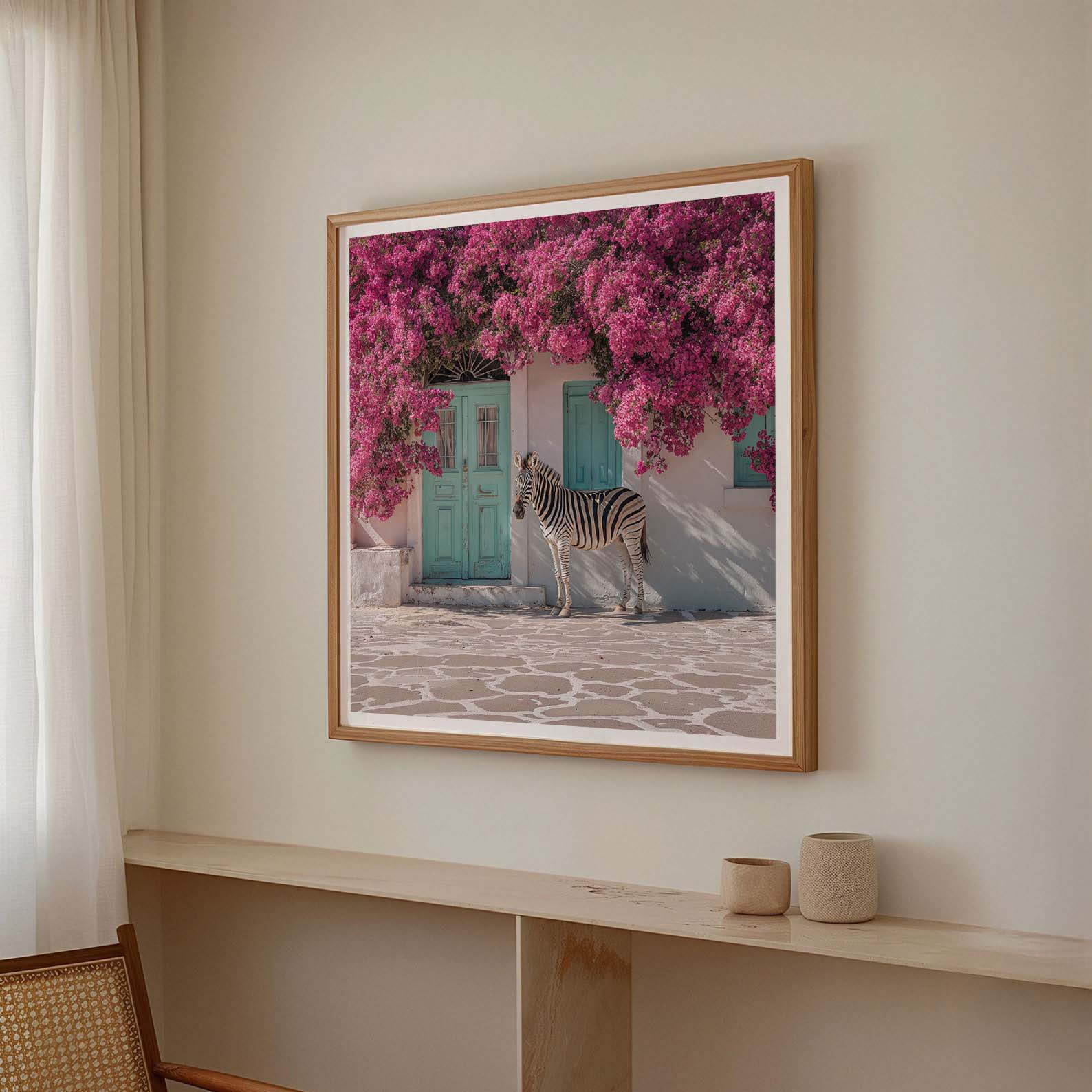 Mediterranean Zebra In Bloom, Square, Framed Art
