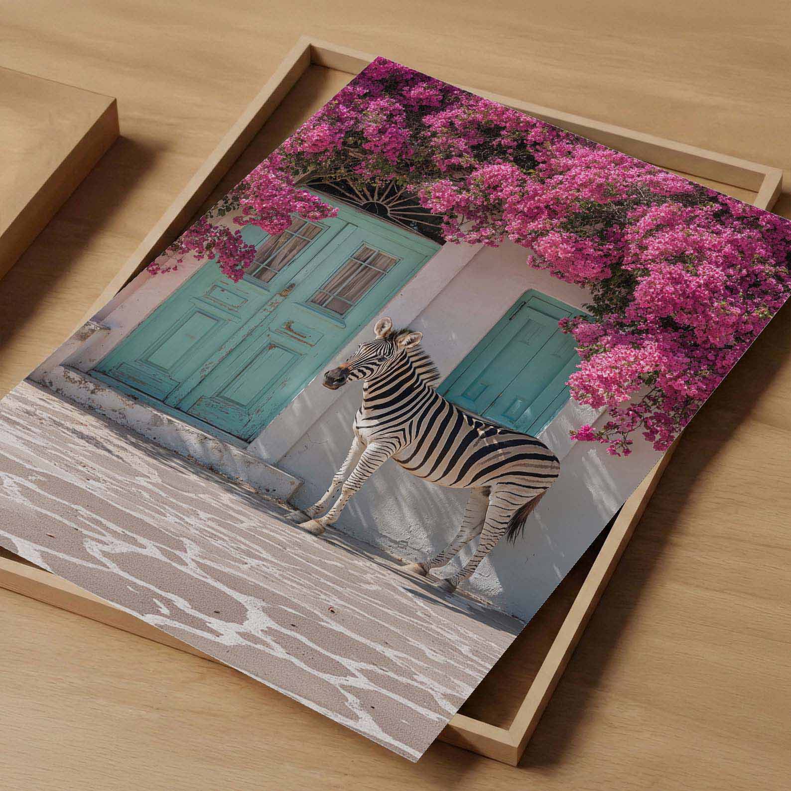 Mediterranean Zebra In Bloom, Vertical, Art Print