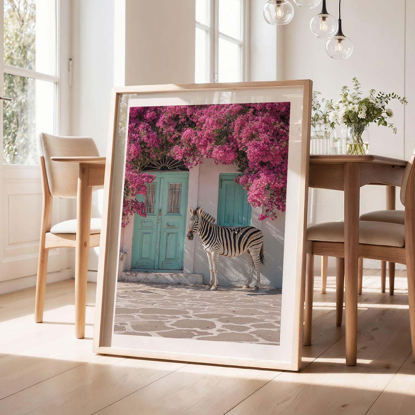 Mediterranean Zebra In Bloom, Vertical, Framed Art