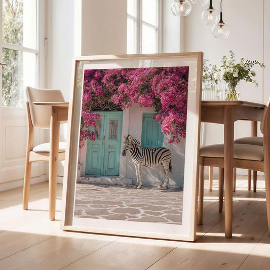 Mediterranean Zebra In Bloom, Vertical, Framed Art