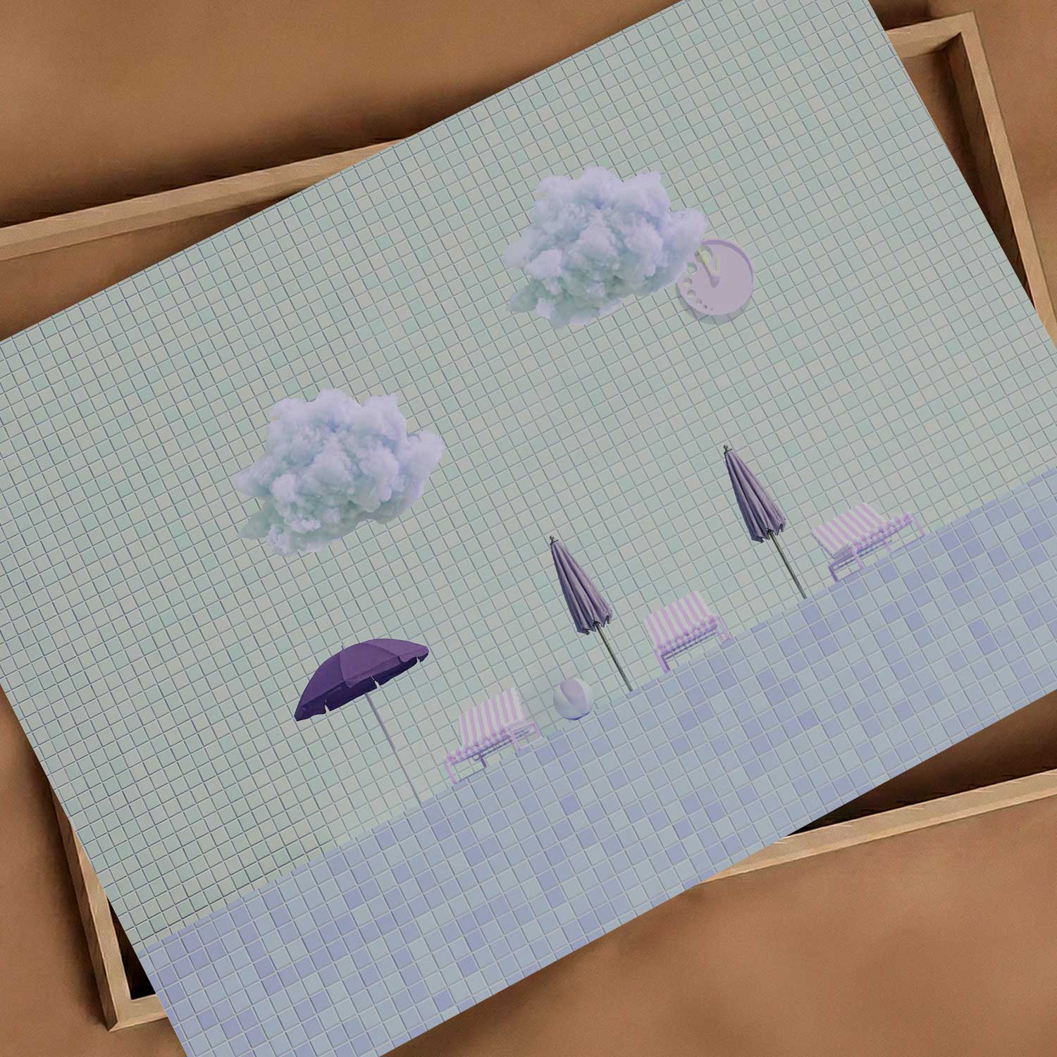 Minty Poolside, Horizontal, Art Print