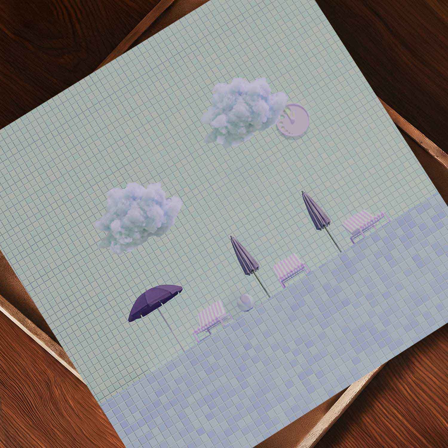 Minty Poolside, Square, Art Print