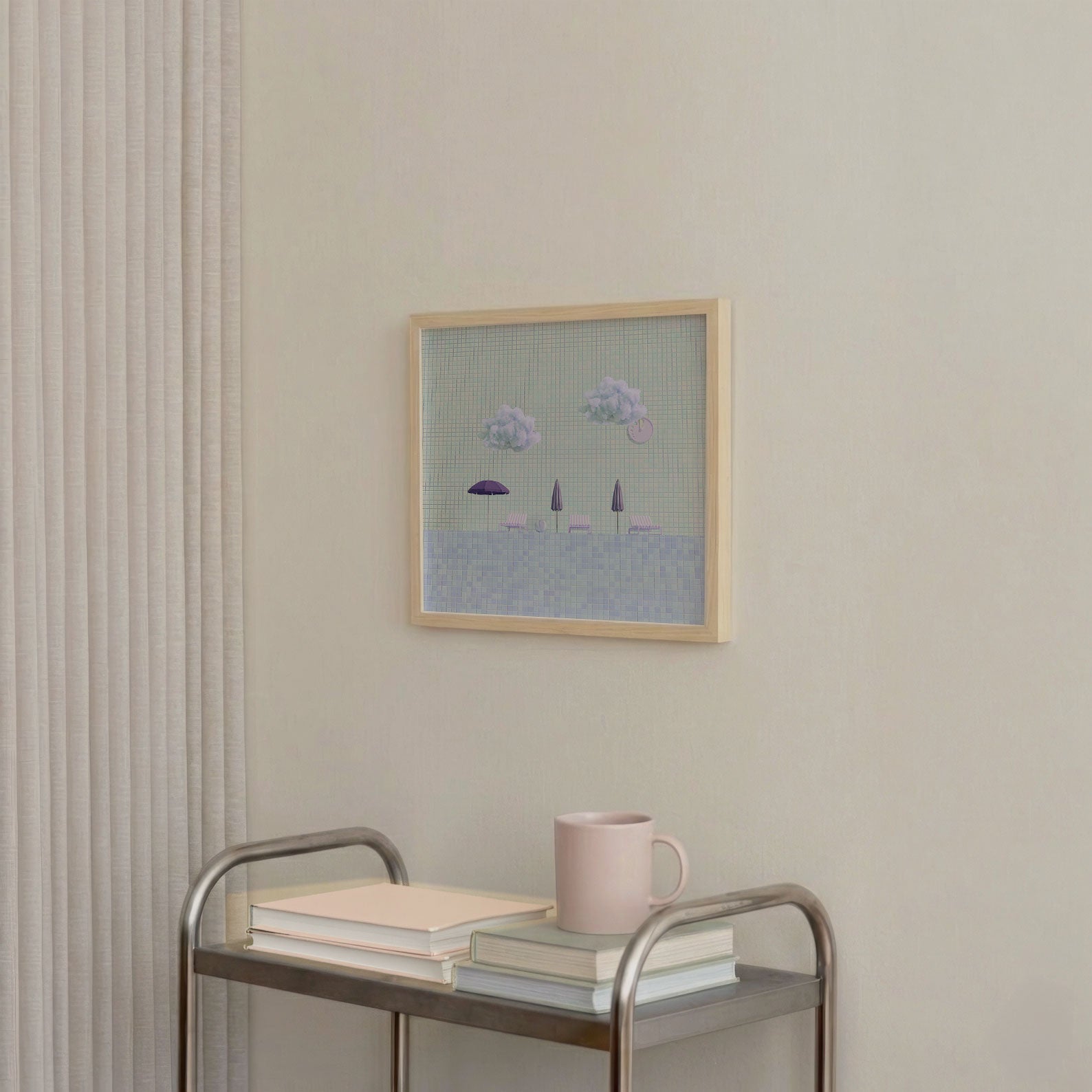 Minty Poolside, Square, Framed Art