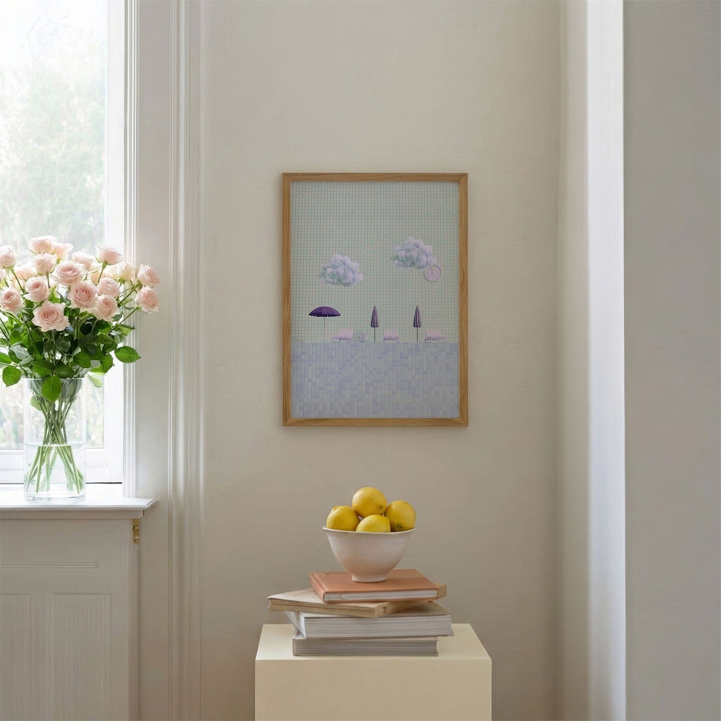 Minty Poolside, Vertical, Framed Art