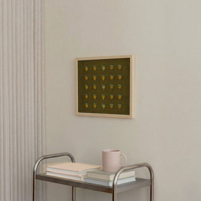 Olive Disco Berry Grid, Square, Framed Art