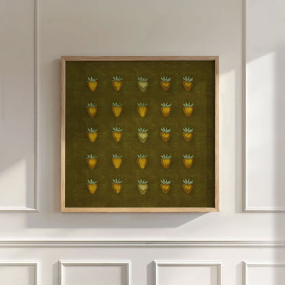 Olive Disco Berry Grid, Square, Wall Art