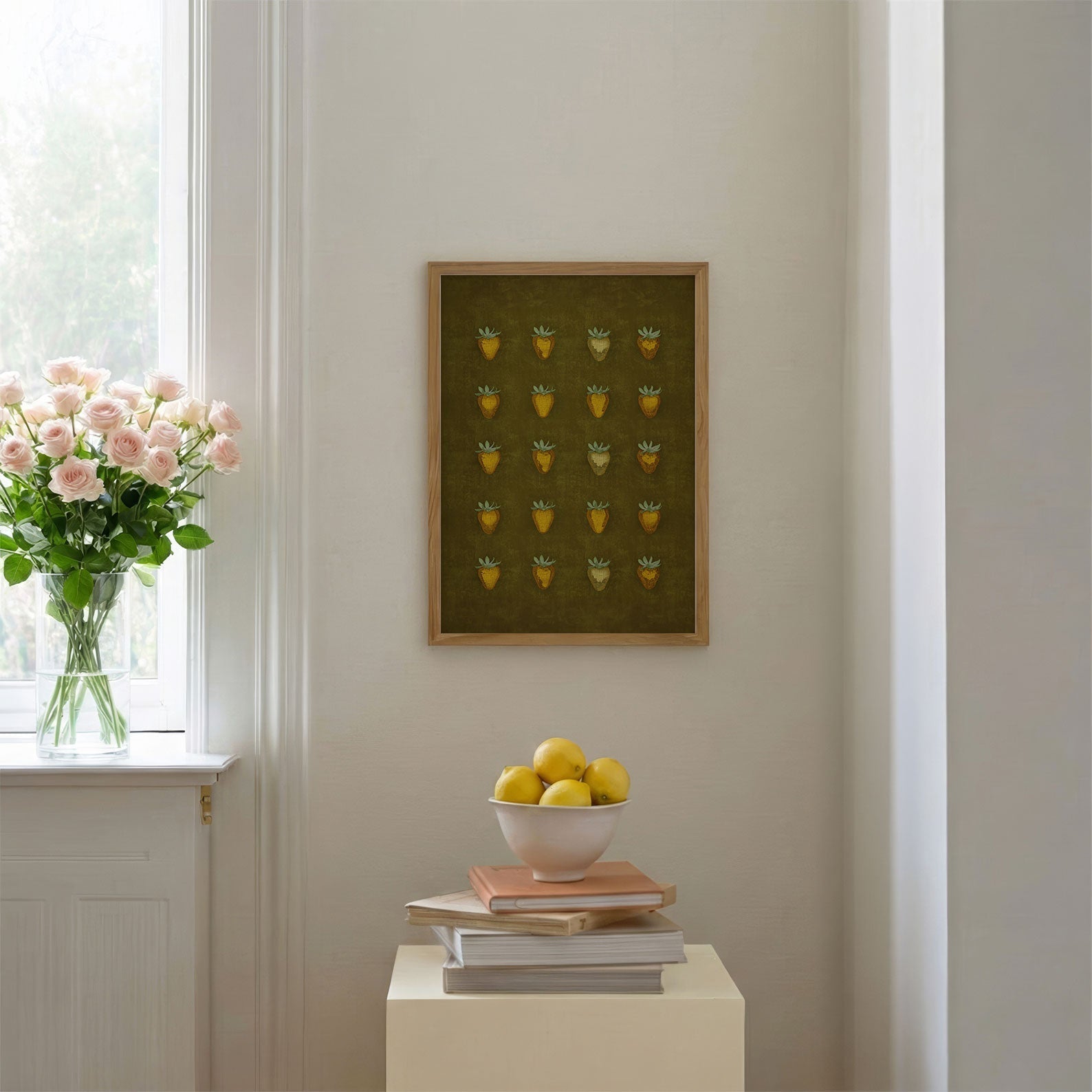 Olive Disco Berry Grid, Vertical, Framed Art