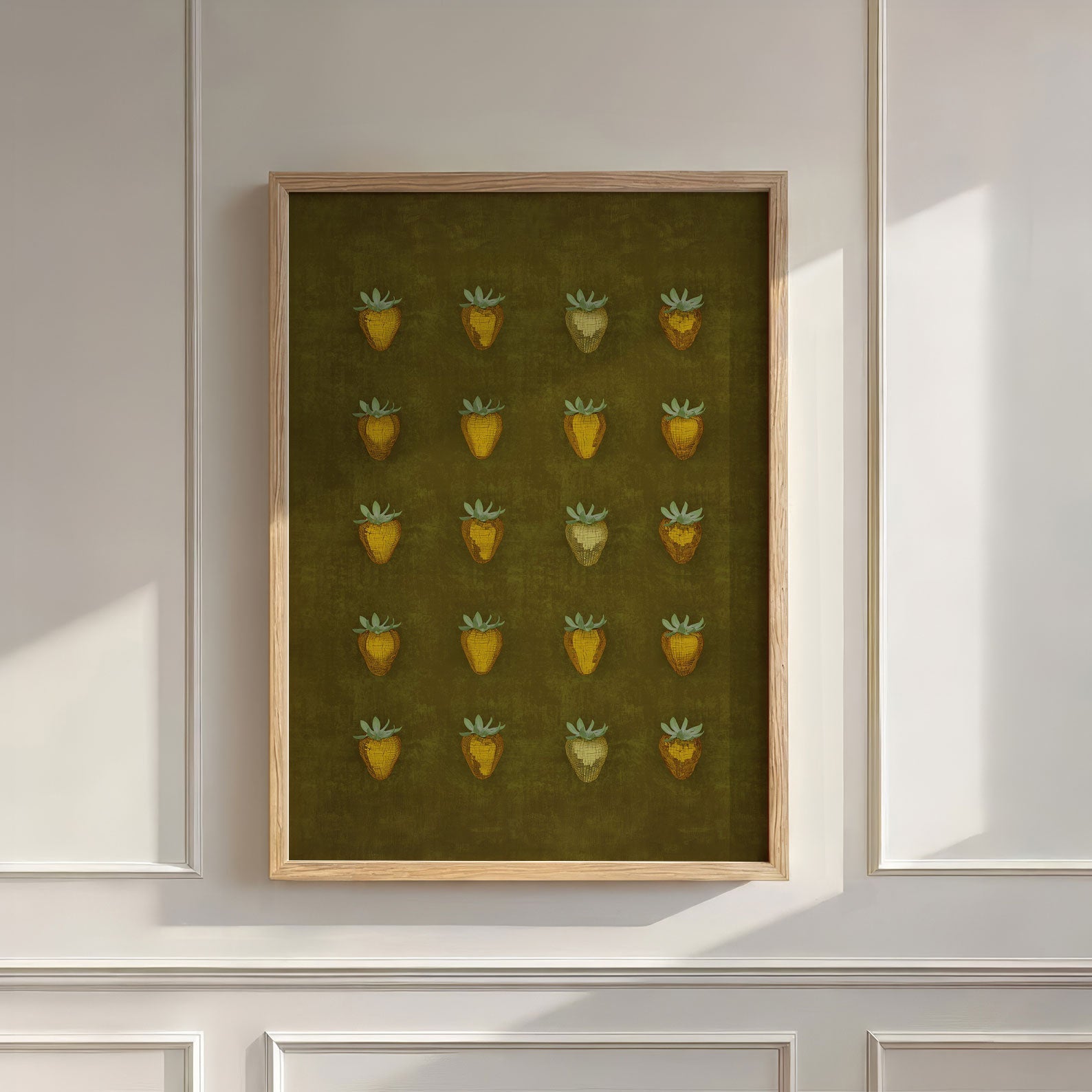 Olive Disco Berry Grid, Vertical, Wall Art