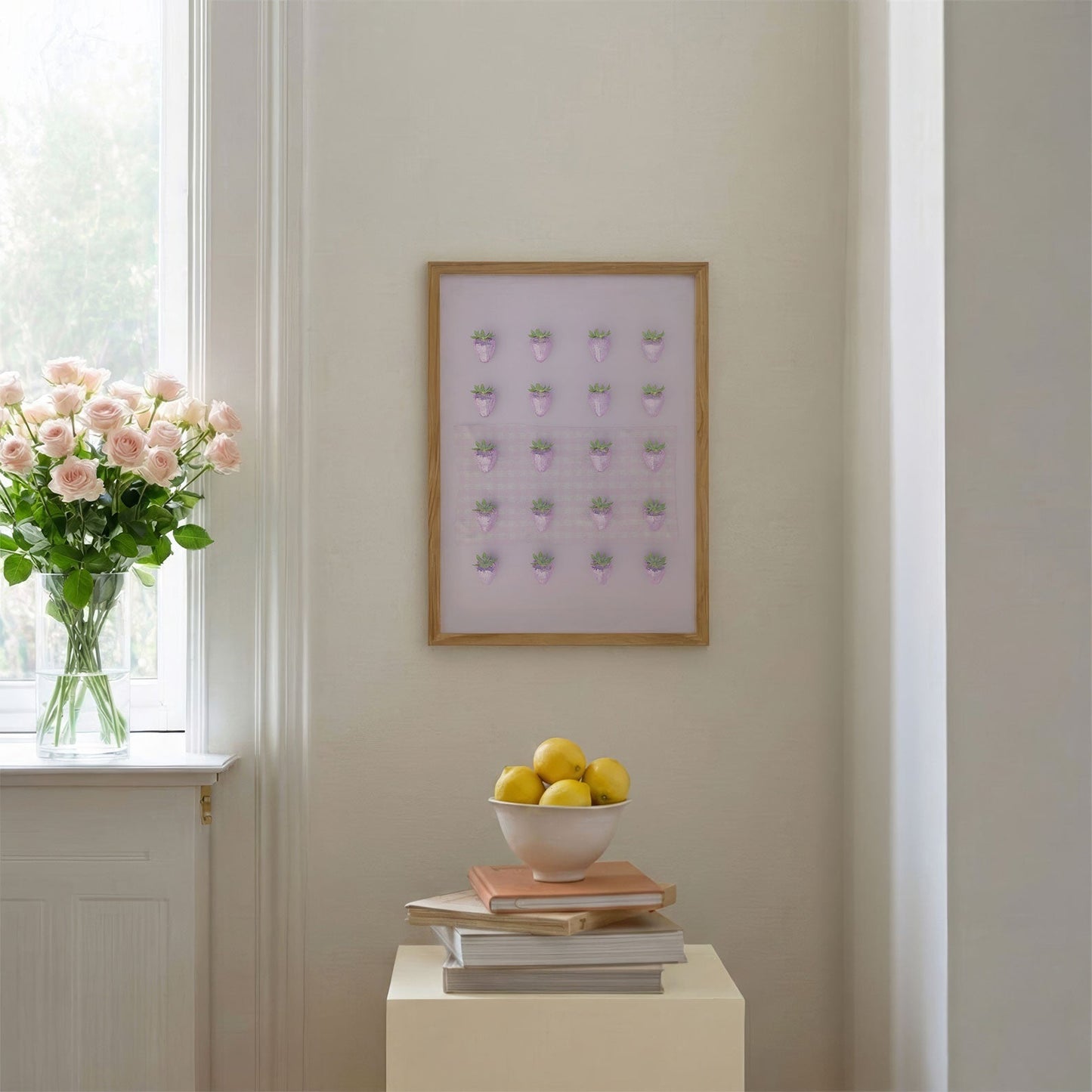 Pink Disco Berry Grid, Vertical, Framed Art