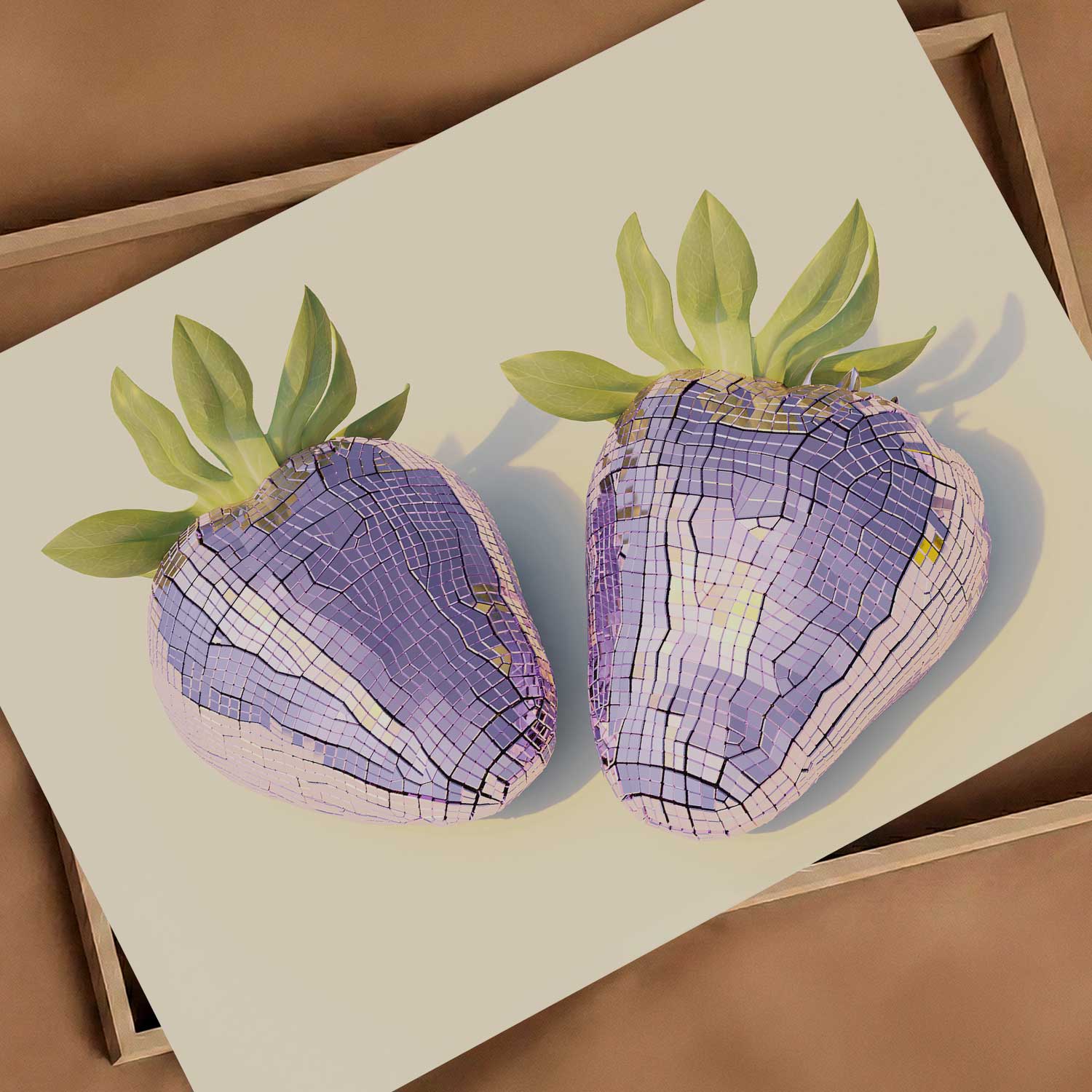Pink Disco Strawberries, Horizontal, Art Print