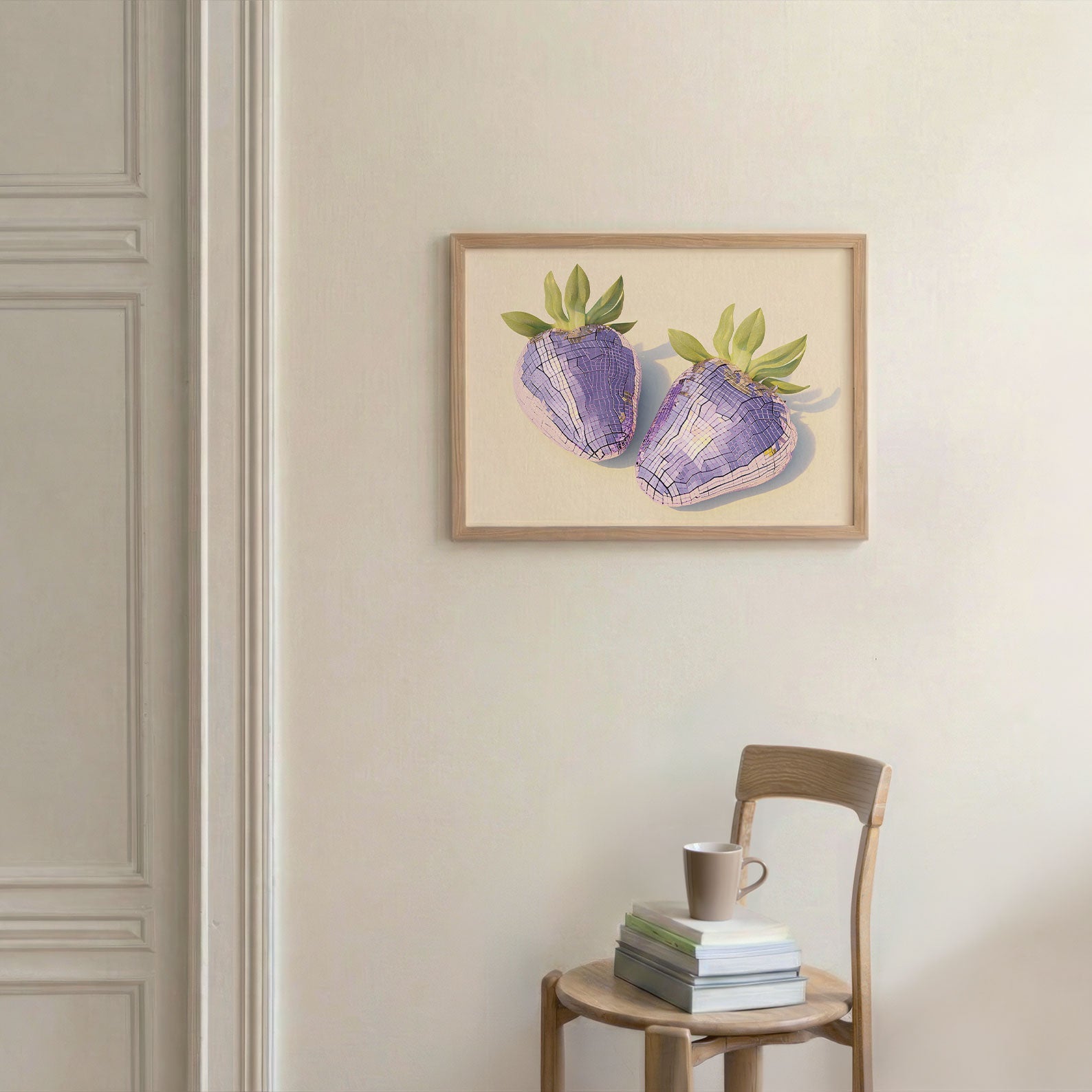 Pink Disco Strawberries, Horizontal, Framed Art