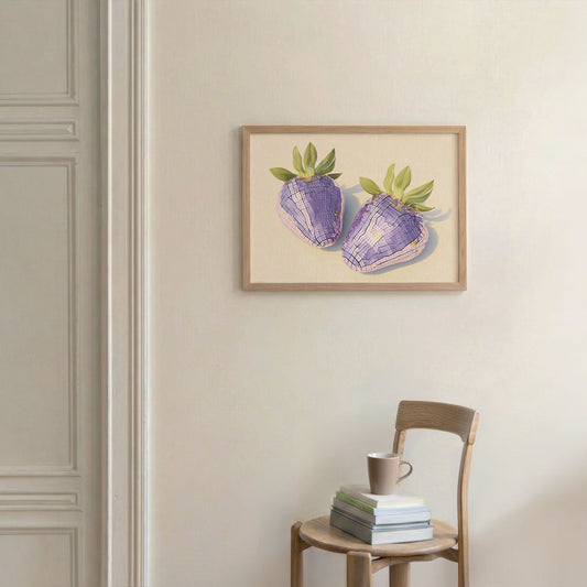 Pink Disco Strawberries, Horizontal, Framed Art
