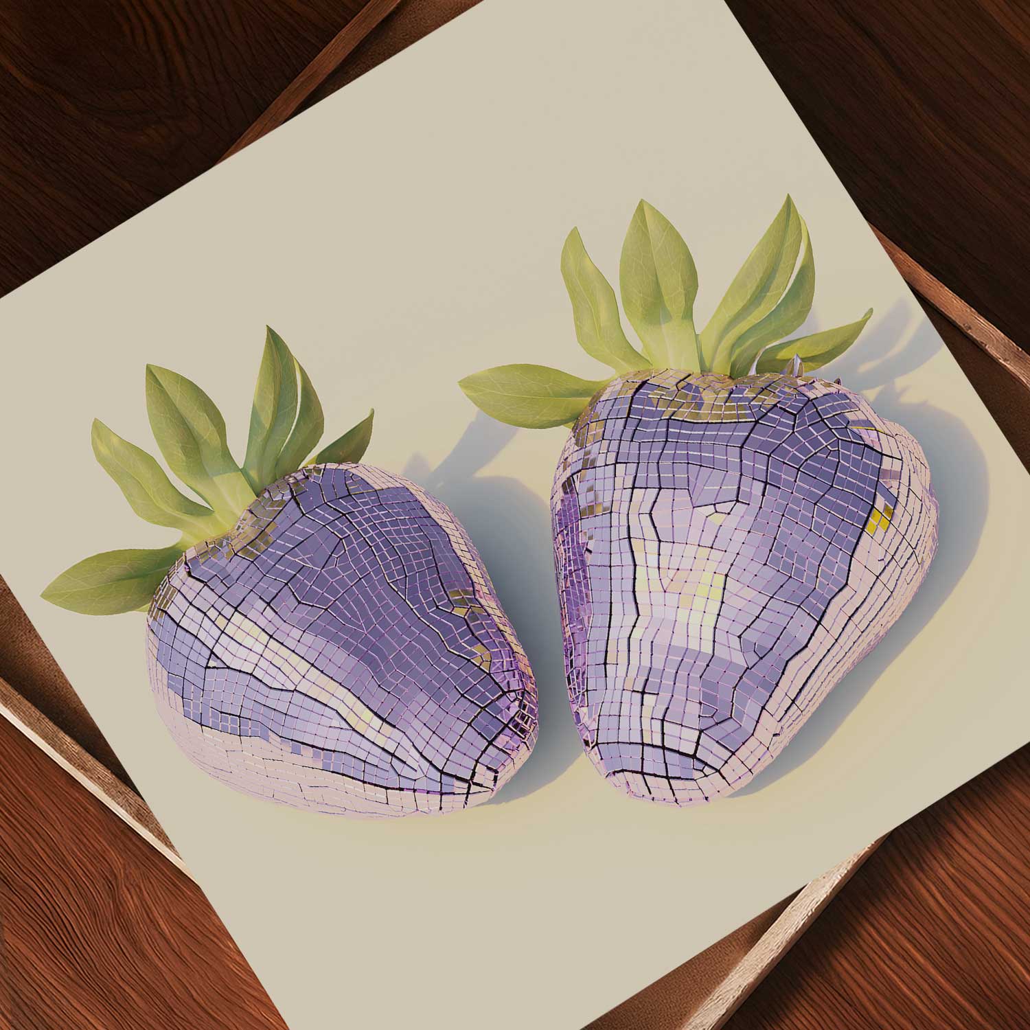 Pink Disco Strawberries, Square, Art Print