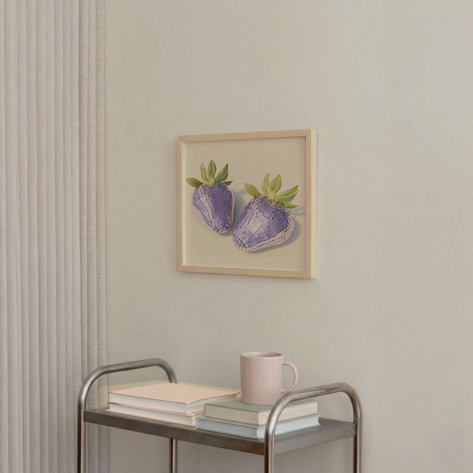 Pink Disco Strawberries, Square, Framed Art