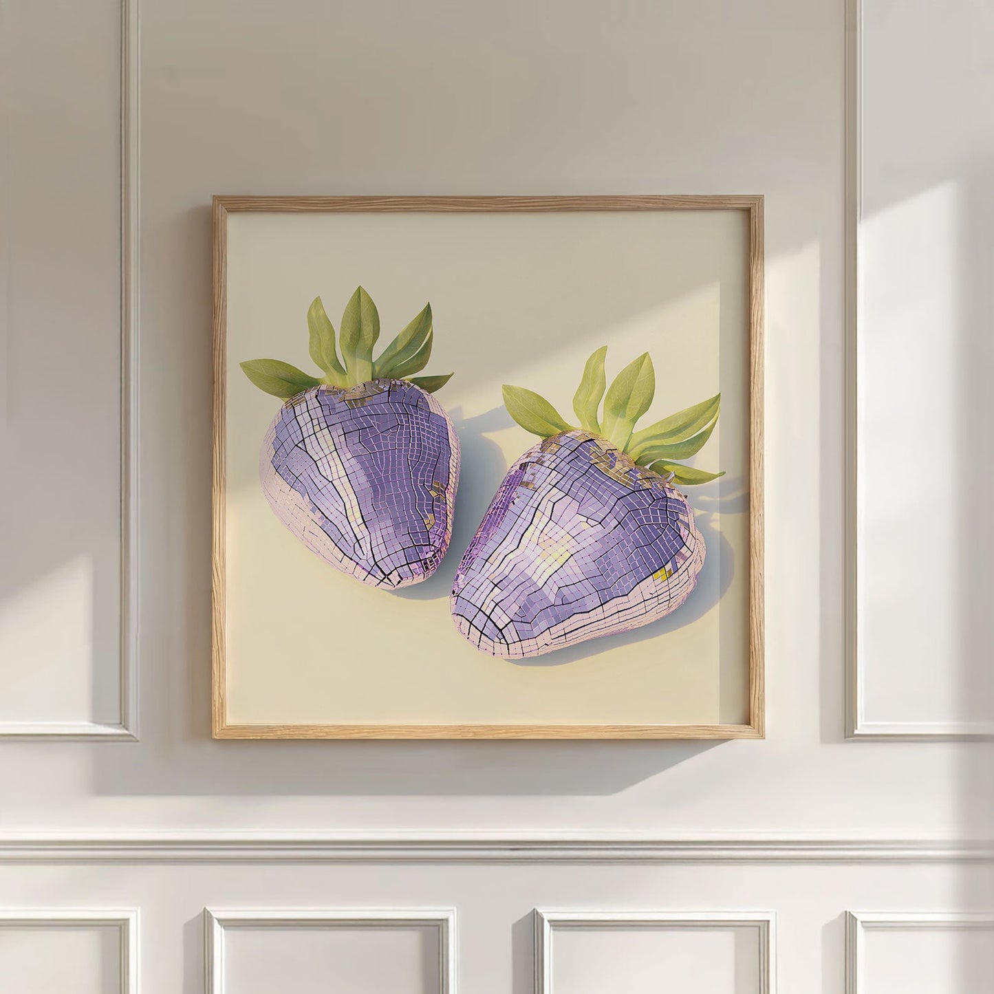 Pink Disco Strawberries, Square, Wall Art