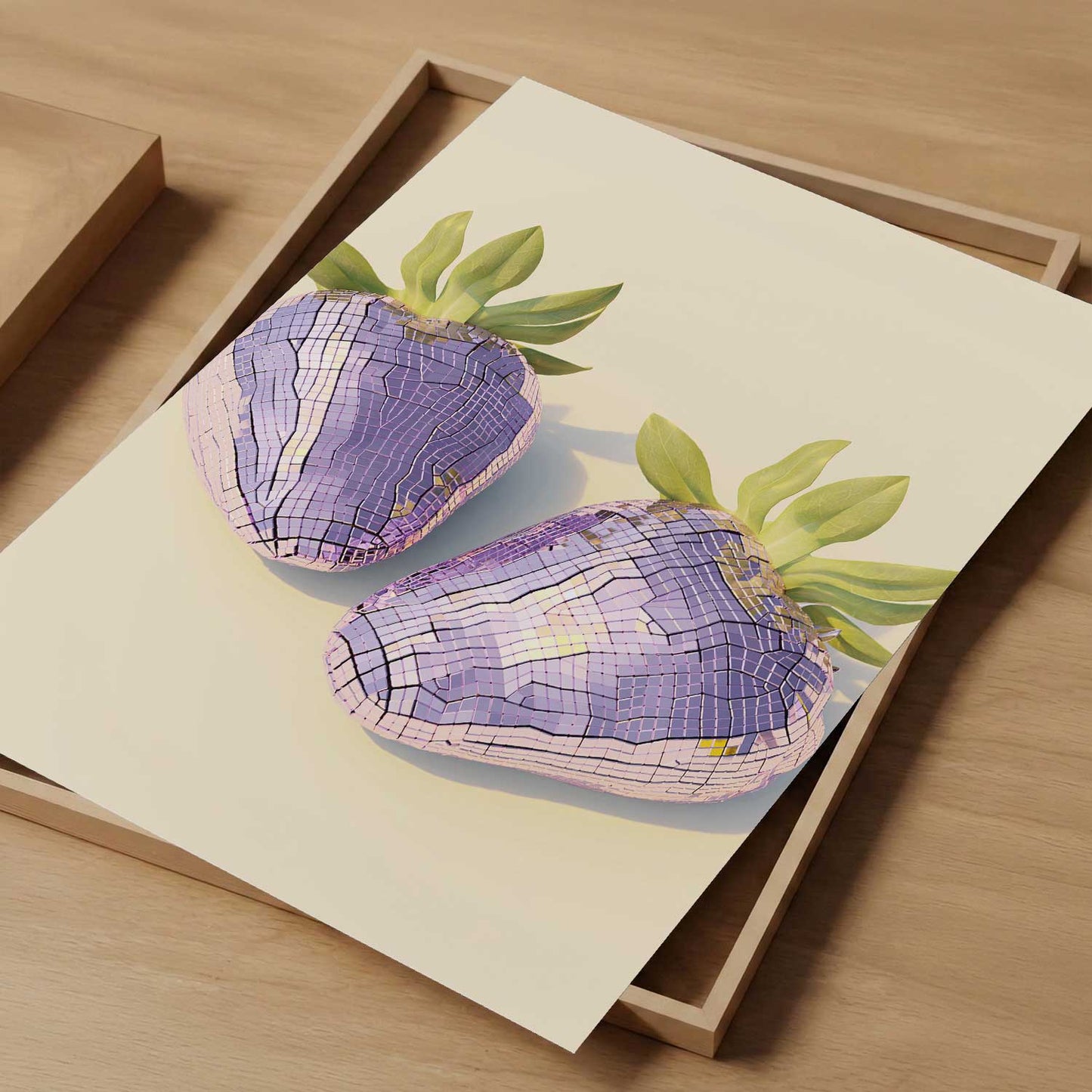 Pink Disco Strawberries, Vertical, Art Print